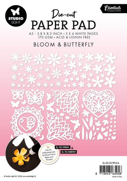 Studio Light - Stanzpapierbblock "Bloom & Butterfly" Die Cut Paper Pad A4 - 28 Bogen
