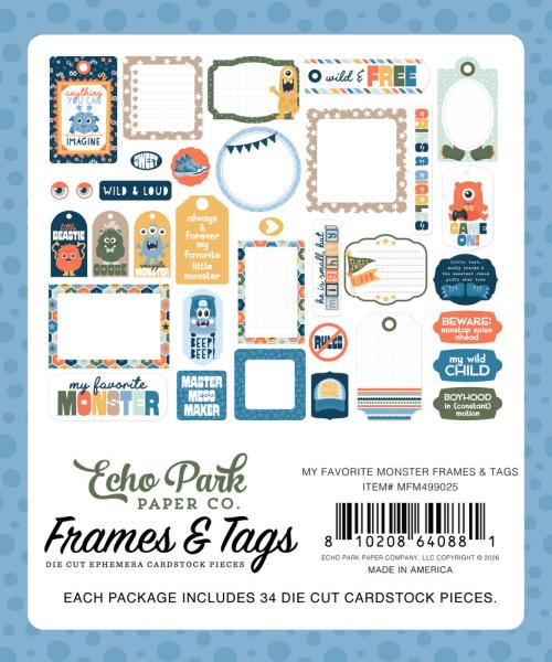 Echo Park - Stanzteile & Anhänger "My Favorite Monster" Frames & Tags 
