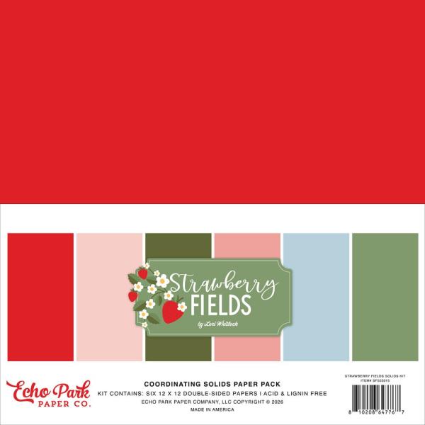 Echo Park - Cardstock "Strawberry Fields" Paper Pack 12x12 Inch - by Lori Whitlock