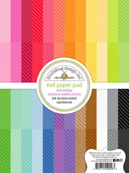 Doodlebug Design - Designpapier "Dot-Stripe Rainbow" Paper Pack 6x8 Inch - 24 Bogen