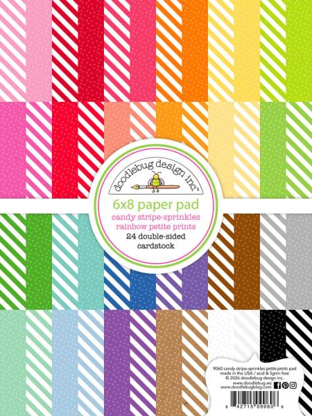 Doodlebug Design - Designpapier "Candy Stripe-Sprinkles Rainbow" Paper Pack 6x8 Inch - 24 Bogen