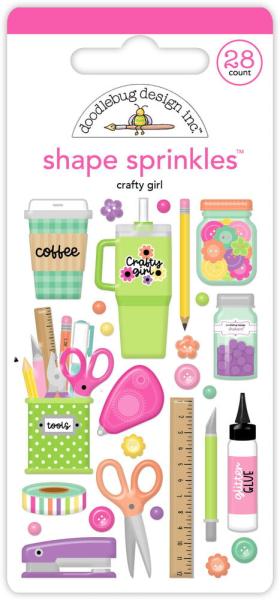 Doodlebug Design - Epoxy Sticker "Color Me Crafty Crafty Girl" Shape Sprinkles