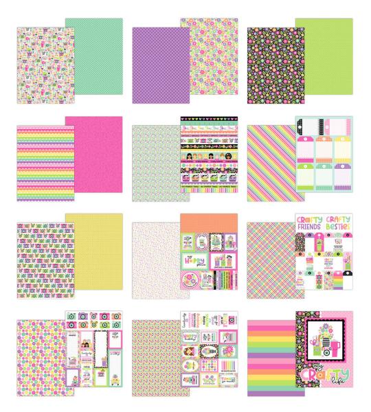Doodlebug Design - Designpapier "Color Me Crafty" Paper Pack 6x8 Inch - 24 Bogen