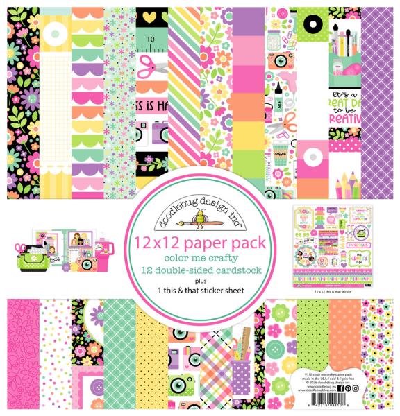 Doodlebug Design - Designpapier  "Color Me Crafty " Paper Pack 12x12 Inch - 12 Bogen
