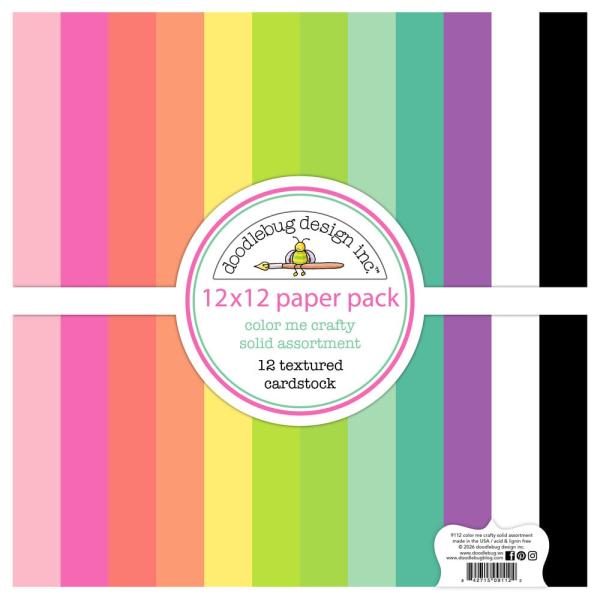 Doodlebug Design - Textured Cardstock "Color Me Crafty" Solid Paper Pack 12x12 Inch - 12 Bogen