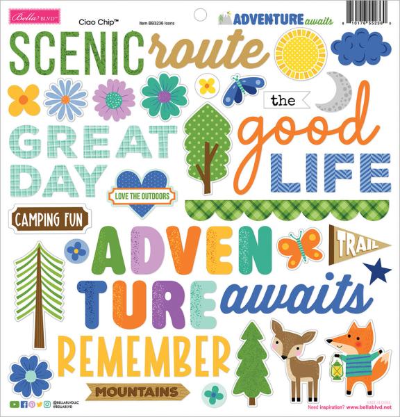 Bella BLVD - Chipboard Aufkleber "Adventure Awaits Ciao" Chipboard Icons