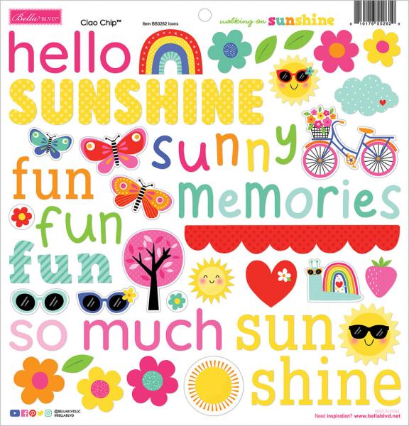 Bella BLVD - Chipboard Aufkleber "Walking on Sunshine Ciao" Chipboard Icons