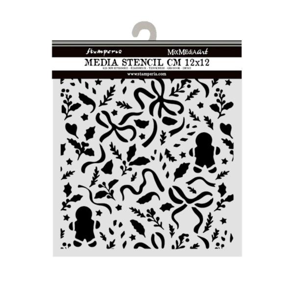 Stamperia - Schablone 12x12cm "Christmas Ribbons and Gingerbread" Stencil