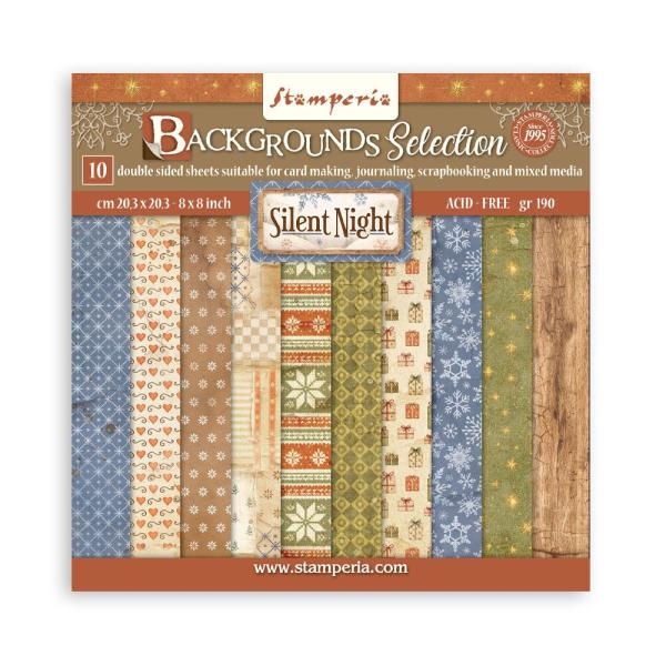 Stamperia - Designpapier "Silent Night Background Selection" Maxi Paper Pack 8x8 Inch - 10 Bogen