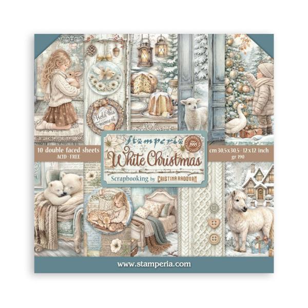 Stamperia - Designpapier "White Christmas by Cristina Radovan" Paper Pack 12x12 Inch - 10 Bogen