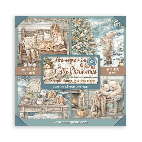 Stamperia - Designpapier "White Christmas by Cristina Radovan" Maxi Paper Pack 8x8 Inch - 22 Bogen