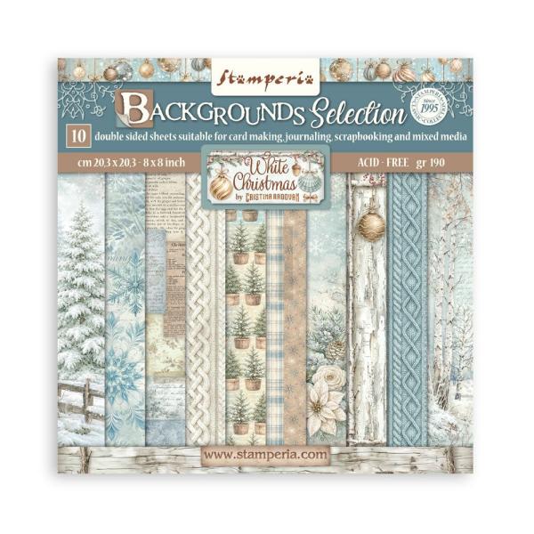 Stamperia - Designpapier "White Christmas Background Selection by Cristina Radovan" Maxi Paper Pack 8x8 Inch - 10 Bogen
