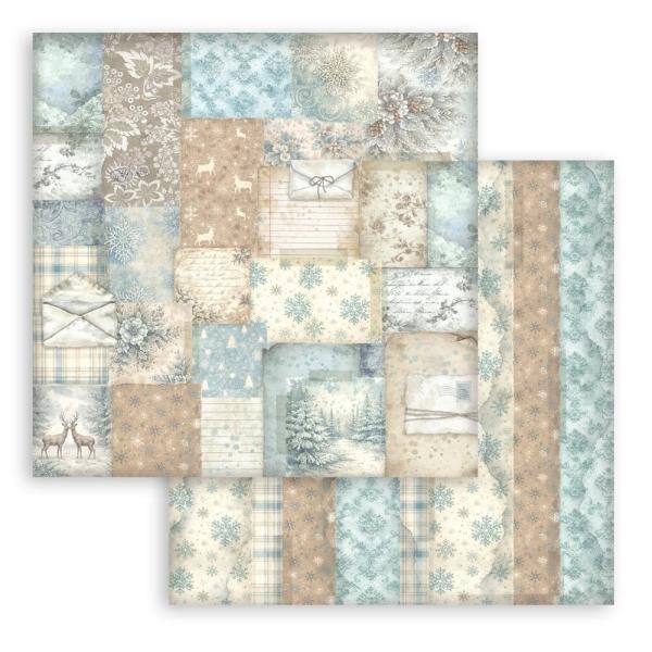 Stamperia - Designpapier "White Christmas Background Selection by Cristina Radovan" Maxi Paper Pack 8x8 Inch - 10 Bogen