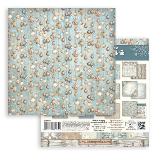 Stamperia - Designpapier "White Christmas Background Selection by Cristina Radovan" Maxi Paper Pack 8x8 Inch - 10 Bogen