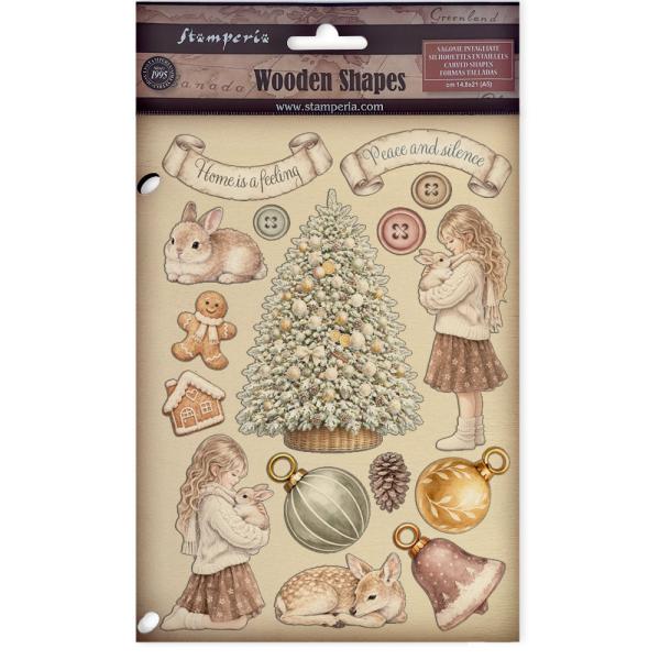 Stamperia - Holzteile A5 "White Christmas Colored Wooden Shapes by Cristina Radovan" Wooden Shapes