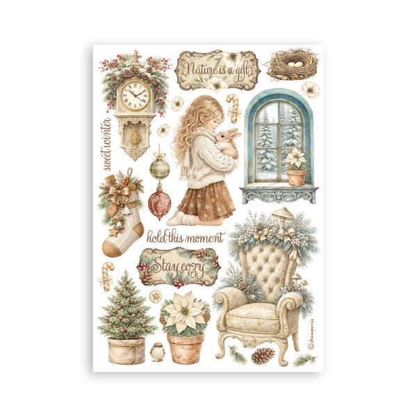 Stamperia - Washi Papier "White Christmas by Cristina Radovan" Washi Pad 14,8x21cm - 8 Bogen