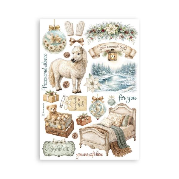 Stamperia - Washi Papier "White Christmas by Cristina Radovan" Washi Pad 14,8x21cm - 8 Bogen