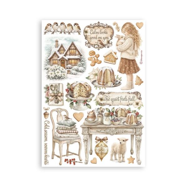 Stamperia - Washi Papier "White Christmas by Cristina Radovan" Washi Pad 14,8x21cm - 8 Bogen