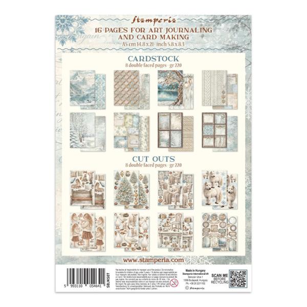 Stamperia - Papier, Aufkleber & Stanzteile "White Christmas by Cristina Radovan" Junk Journal Backgrounds,Stickers,Cut-Outs