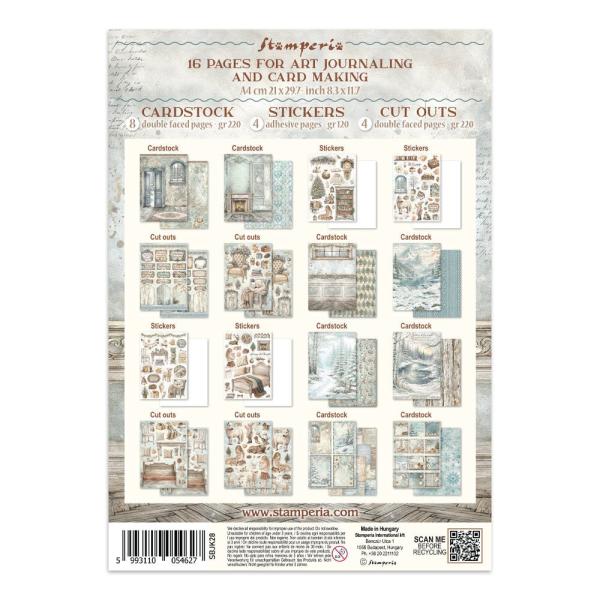 Stamperia - Papier, Aufkleber & Stanzteile "White Christmas by Cristina Radovan" Junk Journal Backgrounds,Stickers,Cut-Outs