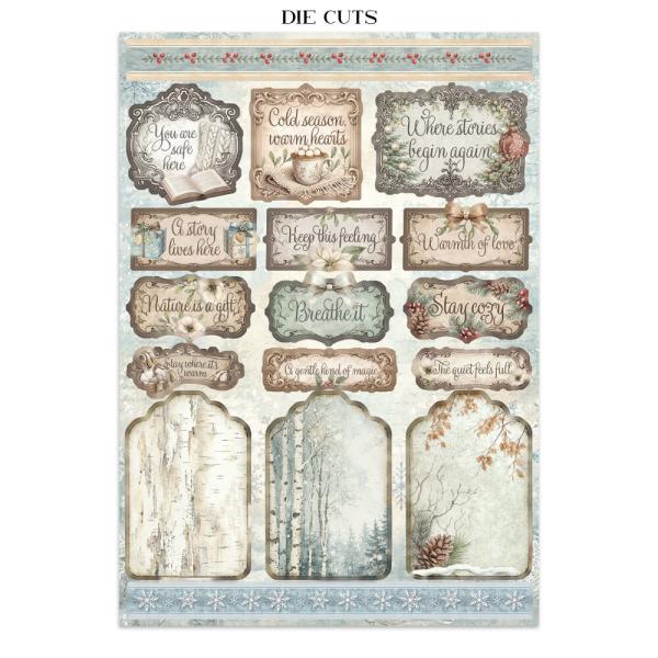 Stamperia - Papier, Aufkleber & Stanzteile "White Christmas by Cristina Radovan" Junk Journal Backgrounds,Stickers,Cut-Outs