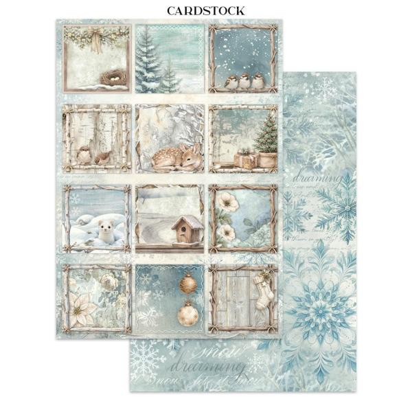 Stamperia - Papier, Aufkleber & Stanzteile "White Christmas by Cristina Radovan" Junk Journal Backgrounds,Stickers,Cut-Outs