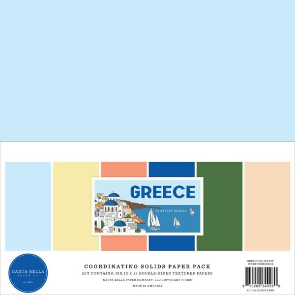 Carta Bella - Cardstock "Greece" Coordinating Solids Paper Pack 12x12 Inch - 6 Bogen