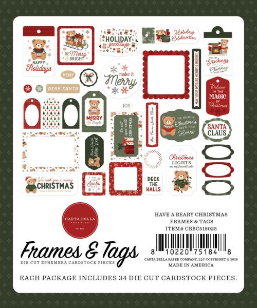 Carta Bella - Stanzteile & Anhänger "Have A Beary Christmas" Ephemera Frames & Tags