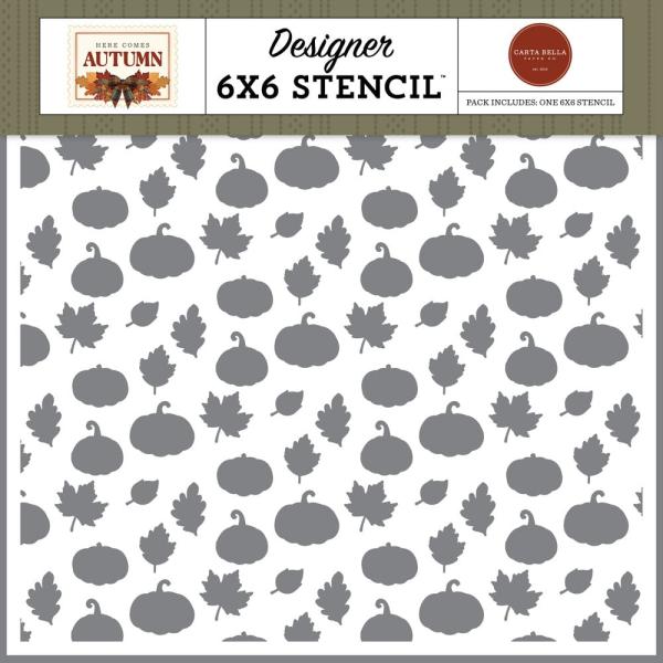 Carta Bella - Schablone 6x6 Inch "Harvest Leaves And Pumpkins Please" Stencil