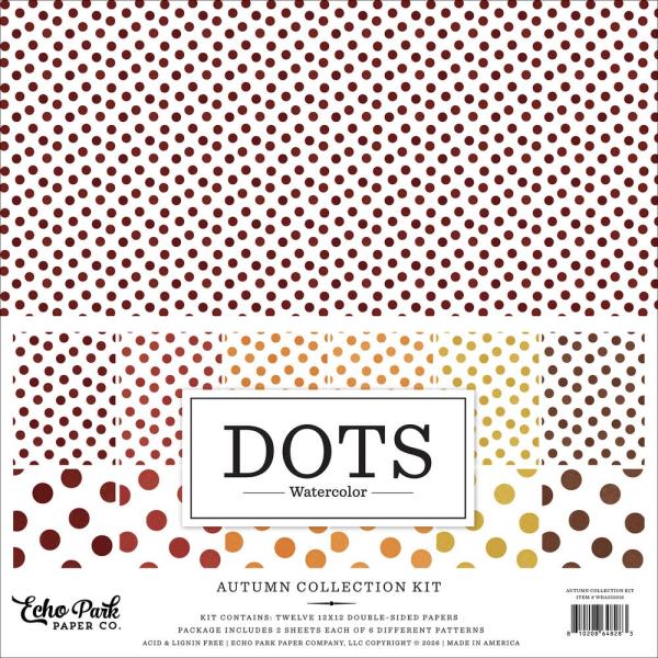 Echo Park - Designpapier "Watercolor Polka Dots Autumn" Collection Kit 12x12 Inch - 12 Bogen