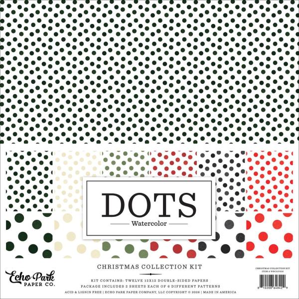 Echo Park - Designpapier "Watercolor Polka Dots Christmas" Collection Kit 12x12 Inch - 12 Bogen