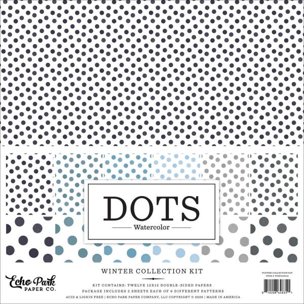 Echo Park - Designpapier "Watercolor Polka Dots Winter" Collection Kit 12x12 Inch - 12 Bogen