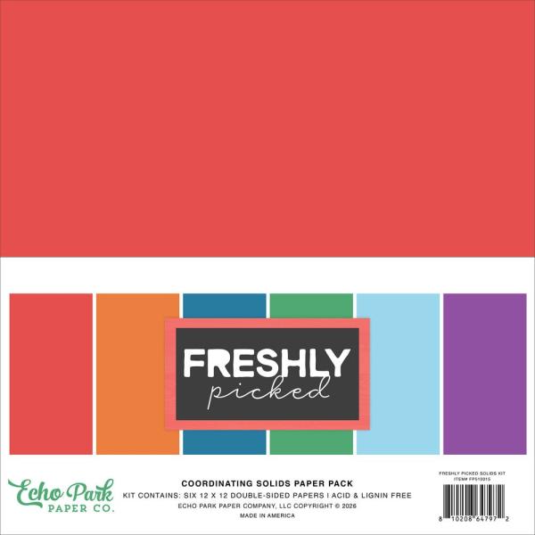 Echo Park - Cardstock "Freshly Picked" Coordinating Solids Paper 12x12 Inch - 6 Bogen 