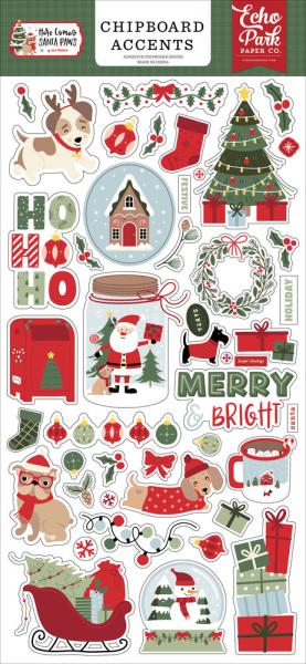Echo Park - Sticker "Here Comes Santa Paws Accents " Chipboard 6x13 Inch