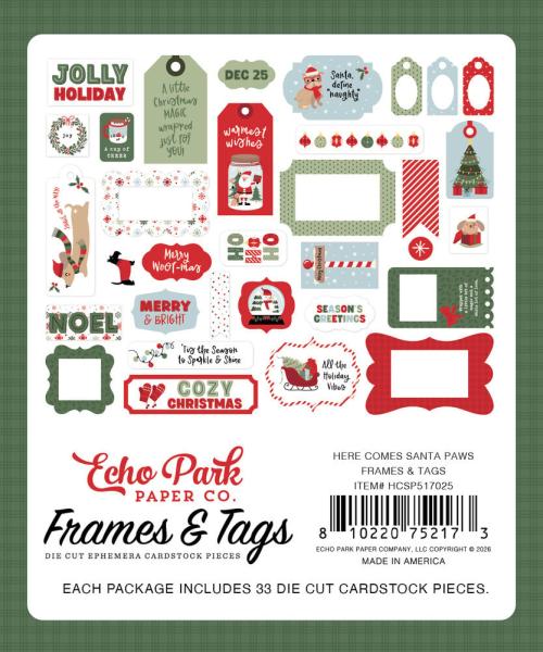Echo Park - Stanzteile & Anhänger "Here Comes Santa Paws" Frames & Tags 