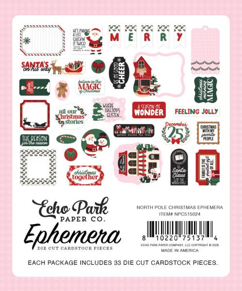 Echo Park - Stanzteile "North Pole Christmas" Ephemera