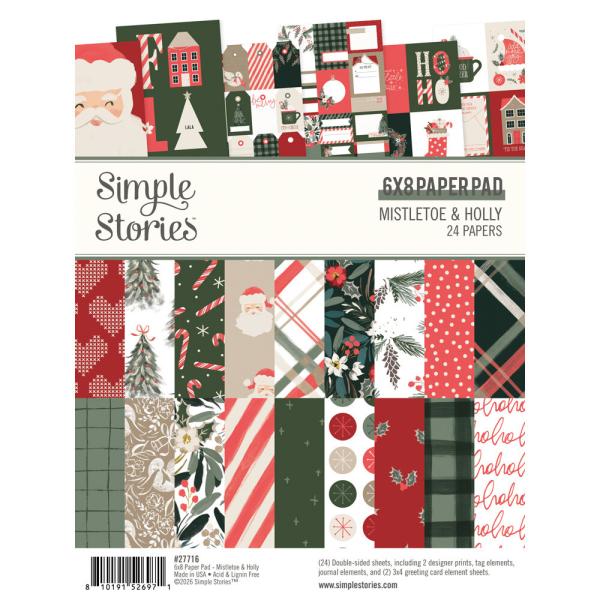 Simple Stories - Designpapier "Mistletoe & Holly" Paper Pack 6x8 Inch - 24 Bogen
