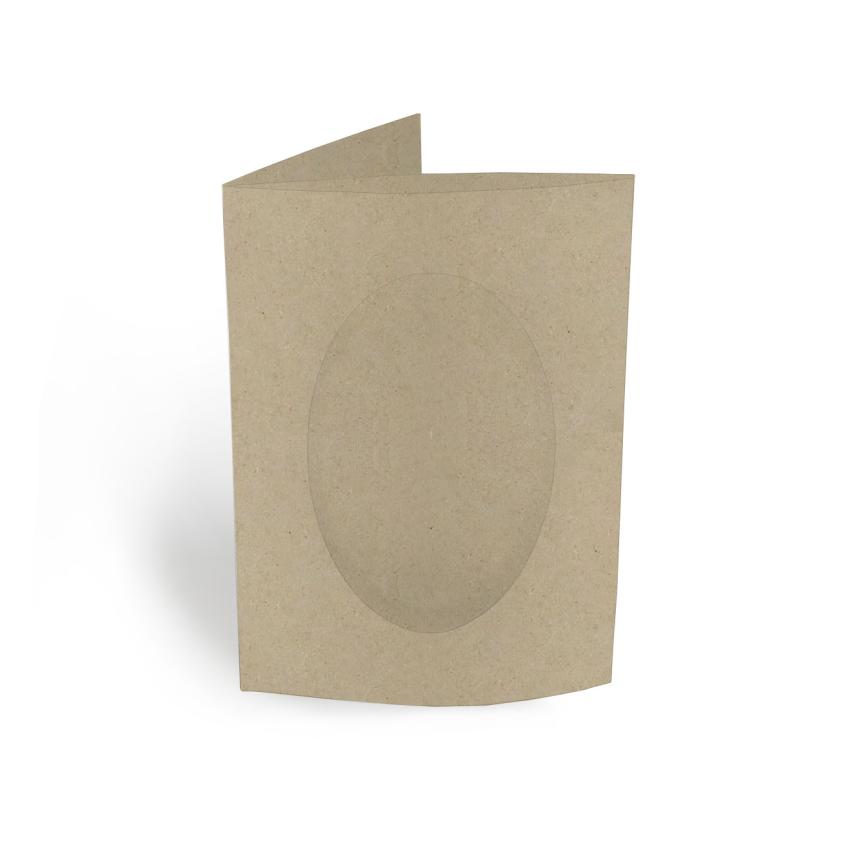 Passepartoutkarte oval 3-Fach DIN A6 in kraft grau