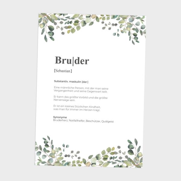 Definitionsposter "Bruder 2" | Geschenkidee | Personalisiert  | individuelles Bild | Wörterbuch