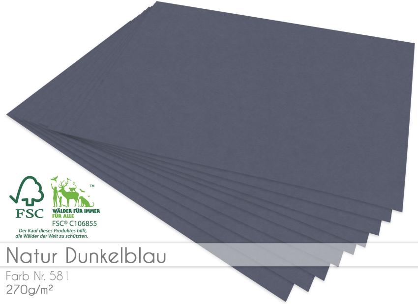 Cardstock "Natur" - Bastelpapier 270g/m² DIN A4 in natur dunkelblau - 25 Bogen