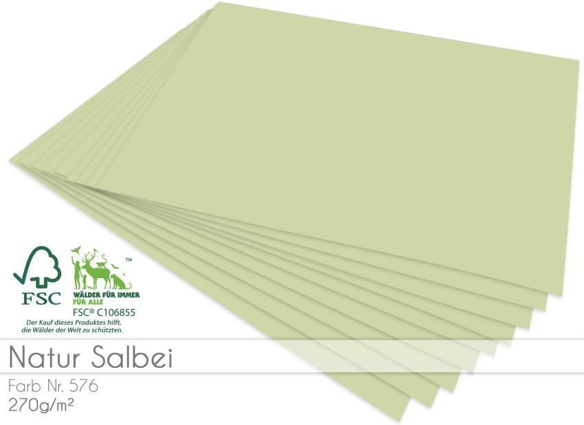 Cardstock "Natur" - Bastelpapier 270g/m² DIN A4 in natur salbei - 25 Bogen
