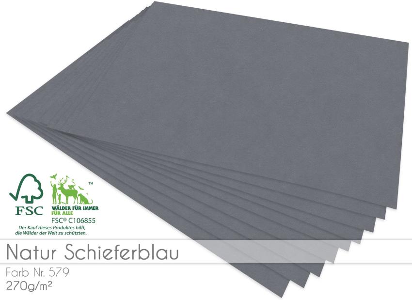 Cardstock "Natur" - Bastelpapier 270g/m² DIN A4 in natur schieferblau - 25 Bogen