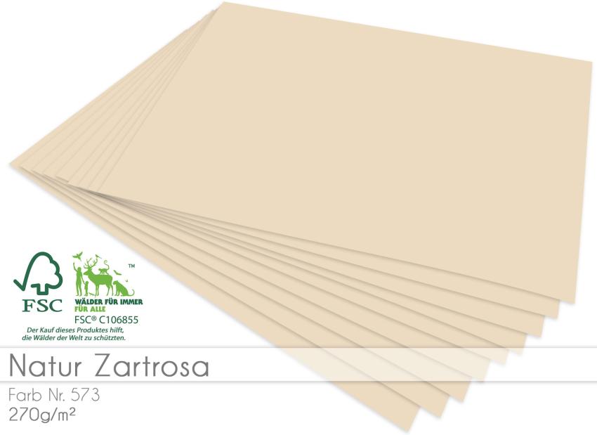 Cardstock "Natur" - Bastelpapier 270g/m² DIN A4 in natur zartrosa - 25 Bogen