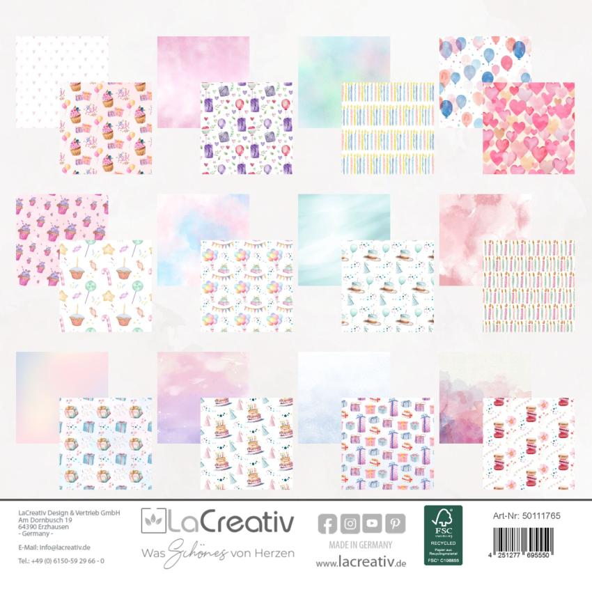 LaCreativ - Designpapier "Kunterbunter Kindergeburtstag" Paper Pack 6x6" - 24 Bogen