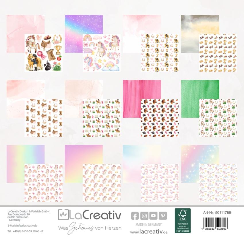 LaCreativ - Designpapier "Pferde und Einhörner" Paper Pack 6x6" - 24 Bogen