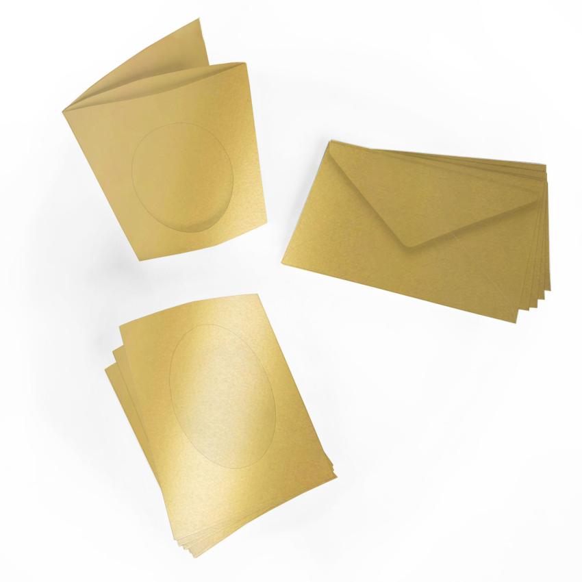 Passepartoutkarte mit ovalem Ausschnitt und Briefumschlag, DIN C6 in metallic gold