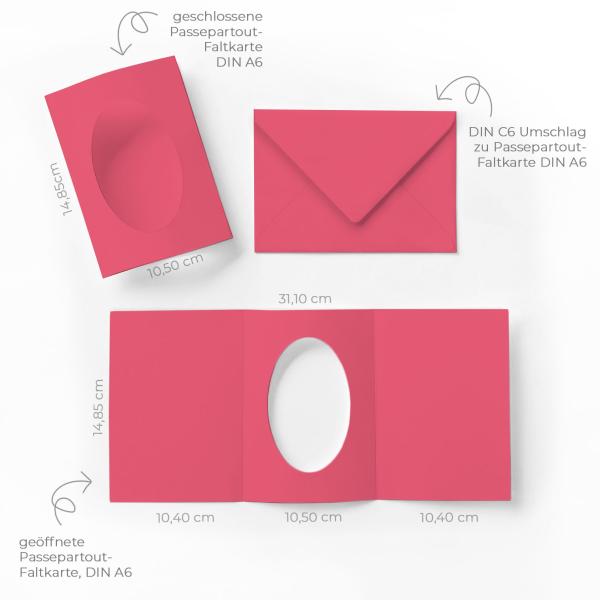 Passepartoutkarte mit ovalem Ausschnitt und Briefumschlag, DIN C6 in fuchsia