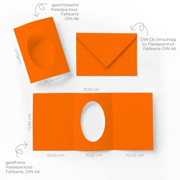Passepartoutkarte mit ovalem Ausschnitt und Briefumschlag, DIN C6 in orange