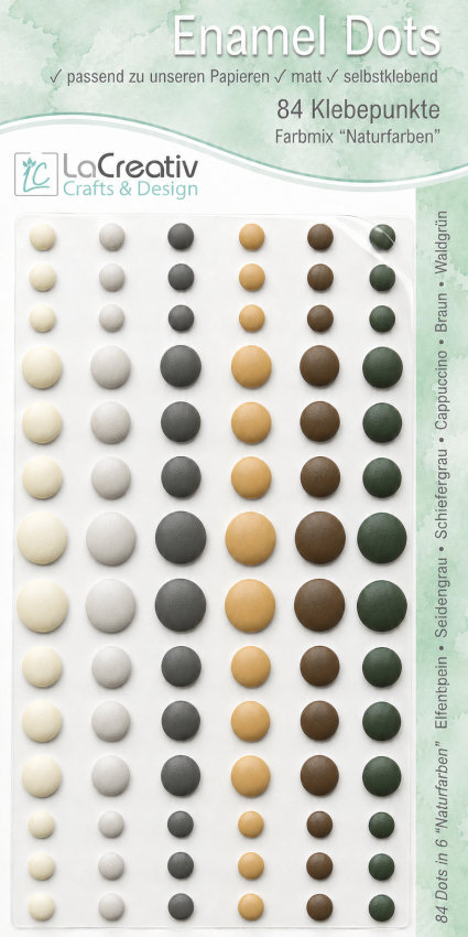LaCreativ Enamel Dots „Naturfarben“ – 84 selbstklebende Dekopunkte