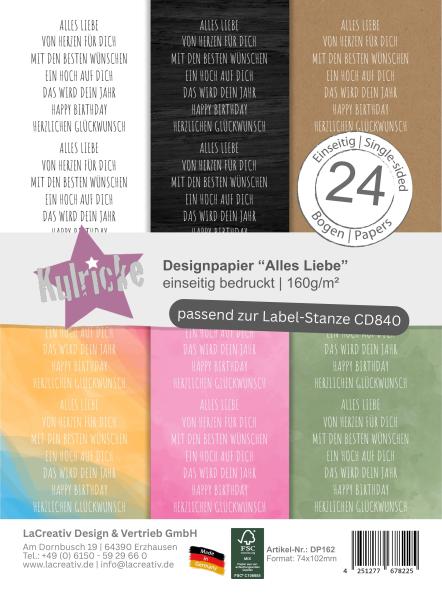 Kulricke Designpapier - "Alles Liebe " Label Papier A7